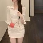 Open-collar Mini Sheath Shirtdress