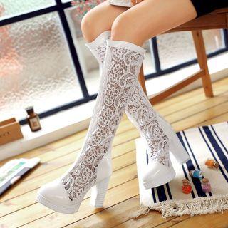 Lace Chunky-heel Tall Boots