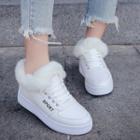 Faux Leather Lettering Fluffy Trim Sneakers