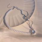 Heart Rhinestone Pendant Faux Pearl Alloy Necklace X899 - Silver - One Size