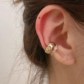 Rhinestone Sterling Silver Cuff Earring Eh0942 - 1 Pc - Gold - One Size