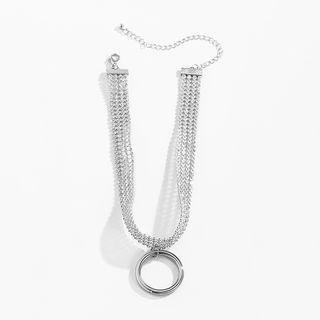Hoop Alloy Pendant Rhinestone Choker 3695 - Silver - One Size