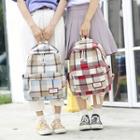Plaid Cotton Backpack With Pouch
