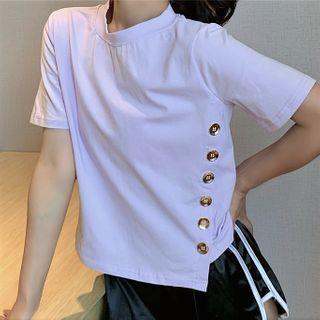 Loose-fit Short-sleeve Button-up T-shirt