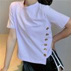 Loose-fit Short-sleeve Button-up T-shirt