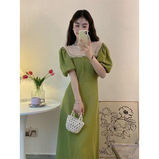 Puff Short-sleeve Round-neck Mesh Dress