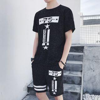 Set: Short-sleeve Printed T-shirt + Sports Shorts