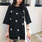 3/4-sleeve Sequined Star Oversize T-shirt