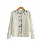 Round Neck Embroidered Cardigan White - One Size