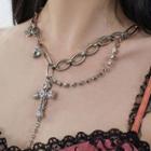 Cross Chained Necklace 1 Piece - Necklace - Silver - One Size