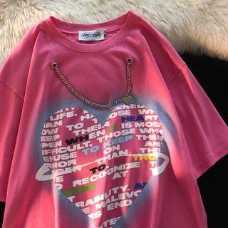 Lettering Heart Print Chain T-shirt