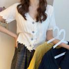 Floral Button Short-sleeve Cardigan