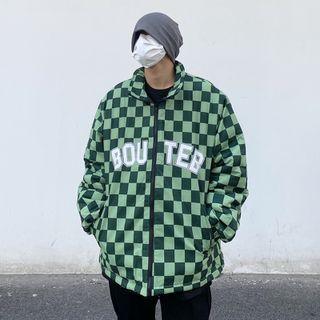 Lettering Checkered Zip Jacket