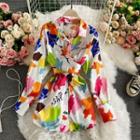 Long Sleeve Print Asymmetrical Shirt White - One Size