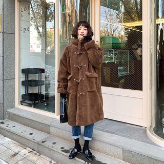 Hooded Sherpa-fleece Duffle Coat Brown - One Size
