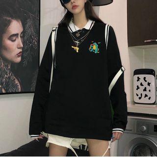 Dinosaur Embroidered Mock Two-piece Long-sleeve Polo Shirt