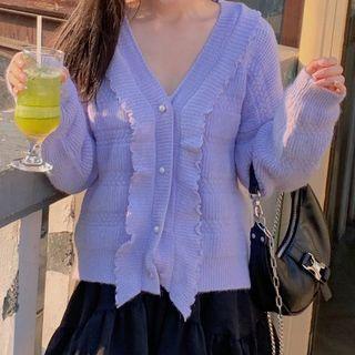 Faux Pearl Frill Trim V-neck Cardigan