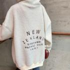 Letter Embroidered Furry Hooded Pullover
