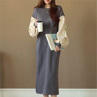 Contrast-sleeve Long Sweatshirt Dress