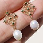 Flower Alloy Rhinestone Faux Pearl Dangle Earring 1 Pair - 1915 - Gold - One Size