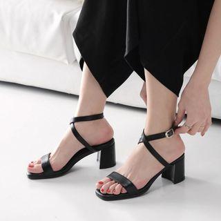 Genuine Leather Cross Strap Block Heel Sandals