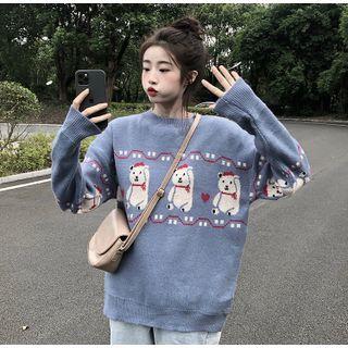 Bear Pritn Sweater Bear - Blue - One Size