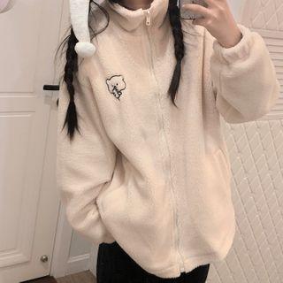 Cartoon Bear Embroidered Fleece Jacket
