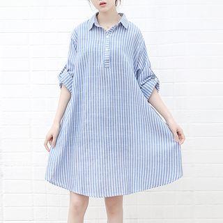 Long-sleeve Striped Dress Blue - One Size