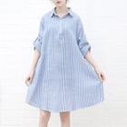 Long-sleeve Striped Dress Blue - One Size