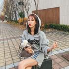 Letter Contrast-trim Hoodie Gray - One Size