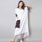 Elbow-sleeve Maxi T-shirt Dress White - M