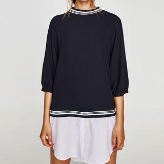 Mock Two Piece Elbow-sleeve Sheath Dress