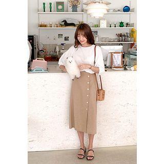 Buttoned Checked Midi Skirt