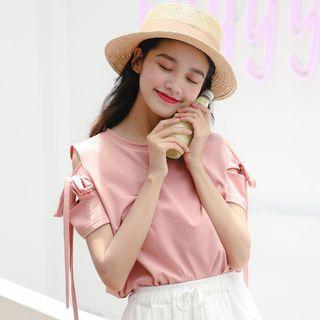 Bow Cold Shoulder Short-sleeve T-shirt