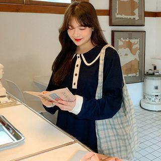 Plus Size Sailor-collar Piped Long Dress