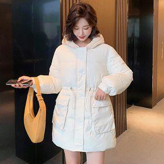 Knit Panel Padded Zip-up Hooded Jacket