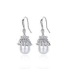Elegant And Simple Geometric Water Drop-shaped Imitation Pearl Earrings With Cubic Zirconia Silver - One Size