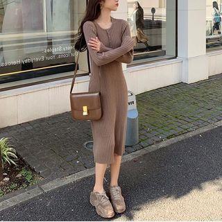 Midi Sheath Ribbed Knit Dress