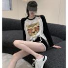 Cutout Printed Loose T-shirt As Figure - One Size