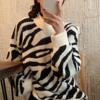 Mock-neck Zebra Print Sweater Zebra - Black & White - One Size