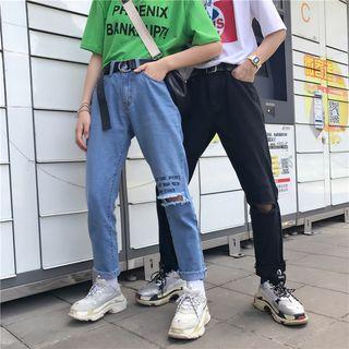 Ripped Lettering Straight-fit Jeans