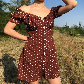 Off-shoulder Dotted Mini A-line Dress