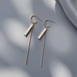 Rectangle Drop Earring 1 Pair - 925 Silver - Gold - One Size