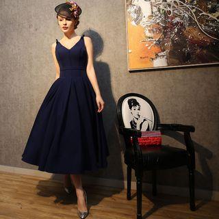 Tie Shoulder Open Back Midi Prom Dress