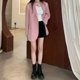 Faux Pearl Trim One-button Blazer