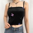 Butterfly Embroidered Cropped Velvet Camisole Top