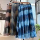 Tie-dyed Midi A-line Mesh Skirt