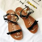 Lettering Bow Flat Sandals