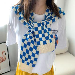 Checker Print Knit Shawl