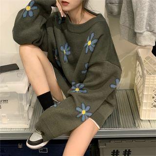 Flower Print Loose-fit Sweater As Figure - One Size